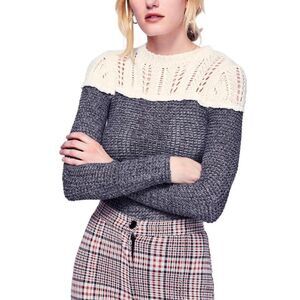 Free People Women's S Snowflake Two Tone Colorblock Knit Sweater EUC